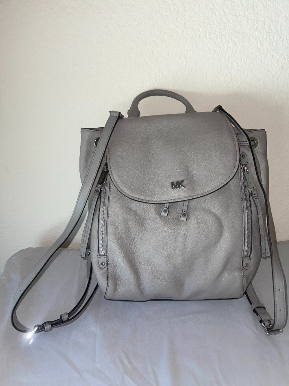 Michael Kors Medium Pebbled Leather Backpack in Grey